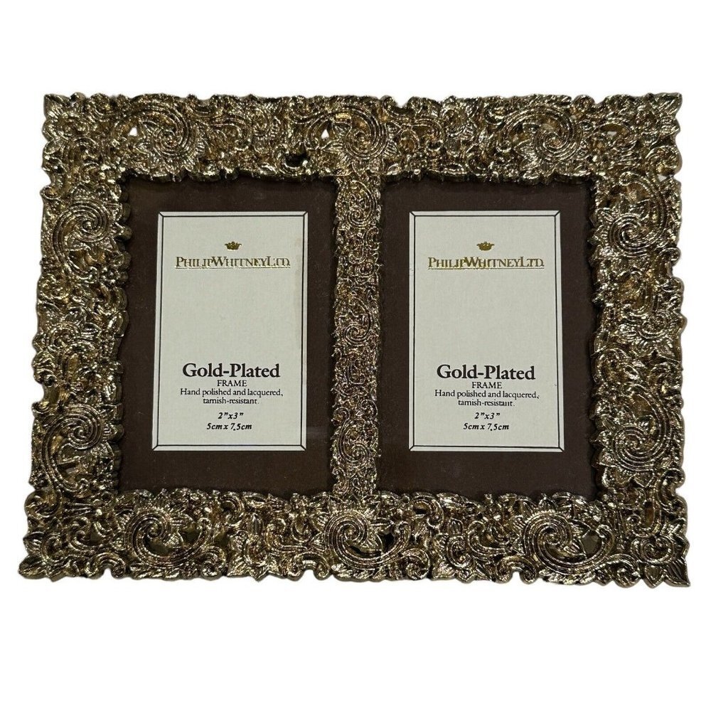 Philip Whitney‎ Dual Photo Frame 6 Inch Ornate Gold Plated Double Picture New